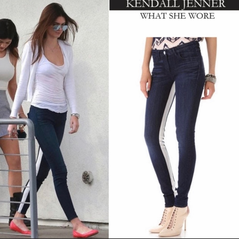 3x1 W2 Channel Seam Skinny Jeans Blue White 24 as seen on Kendall Jenner